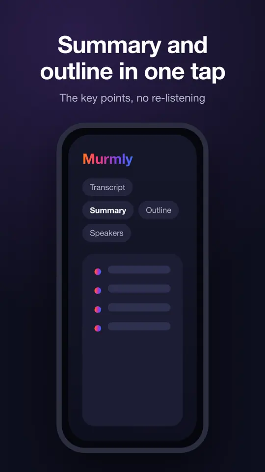 Murmly summary and outline view with the key bullet points of a conversation